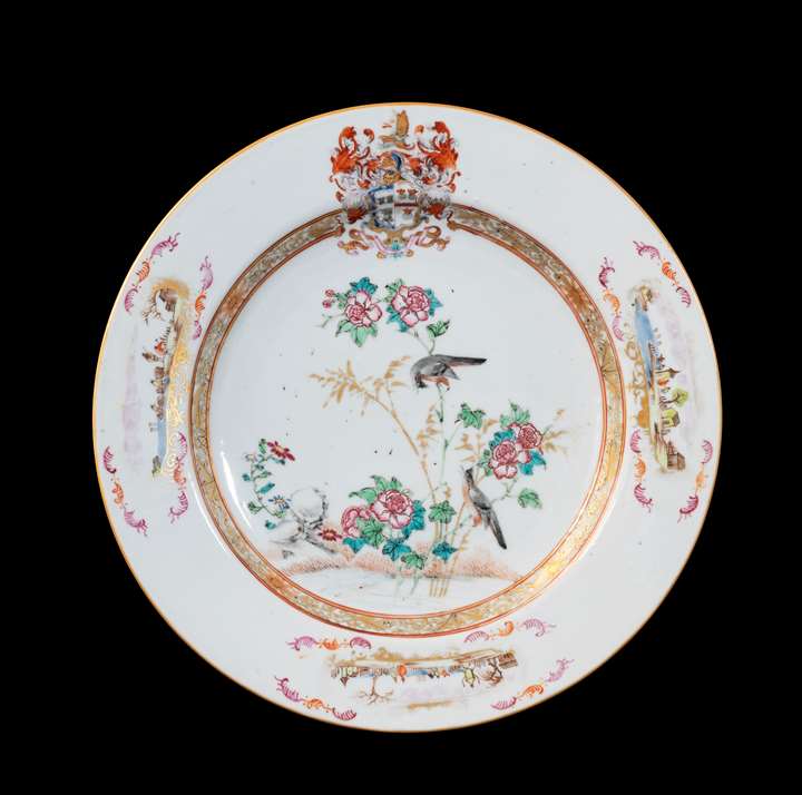 GG: Chinese armoral porcelain large plate, arms of Sharpe impaling Cartwright